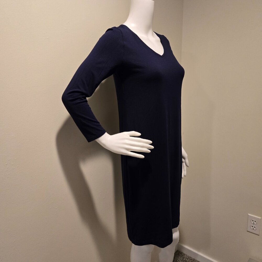 Eileen Fisher V-Neck Viscose Knit Dress Navy Blue PP - Picture 4 of 5